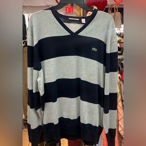 Lacoste v neck striped sweatshirt new size 9/4xl
